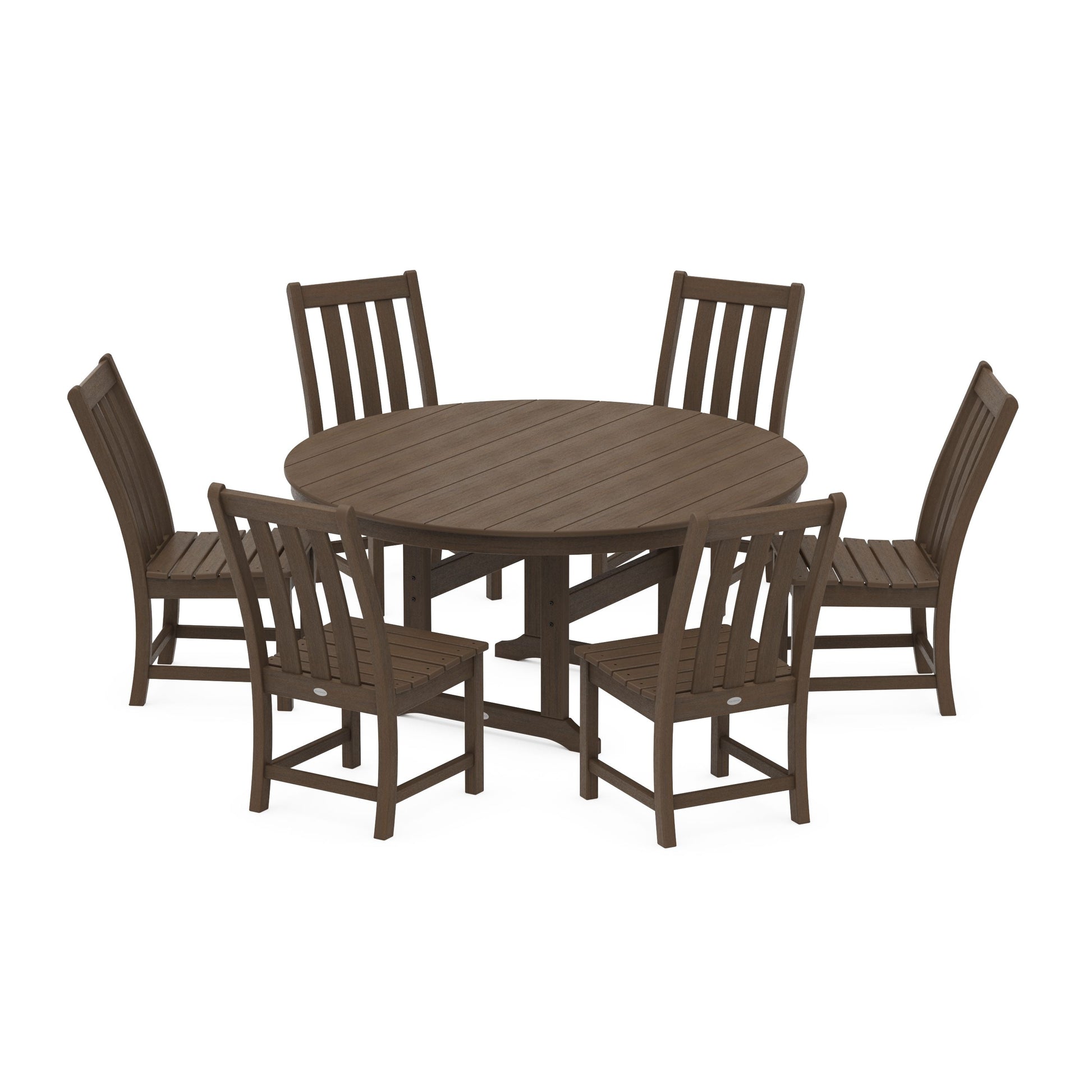 POLYWOOD Vineyard 7-Piece Side Chair Round Farmhouse Dining Set — Kona