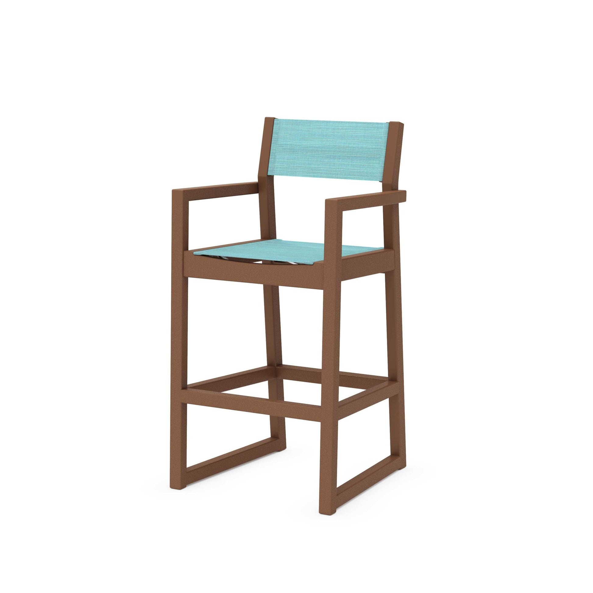 POLYWOOD EDGE Sling Bar Arm Chair — Teak / Dupioni Aquamarine Sling