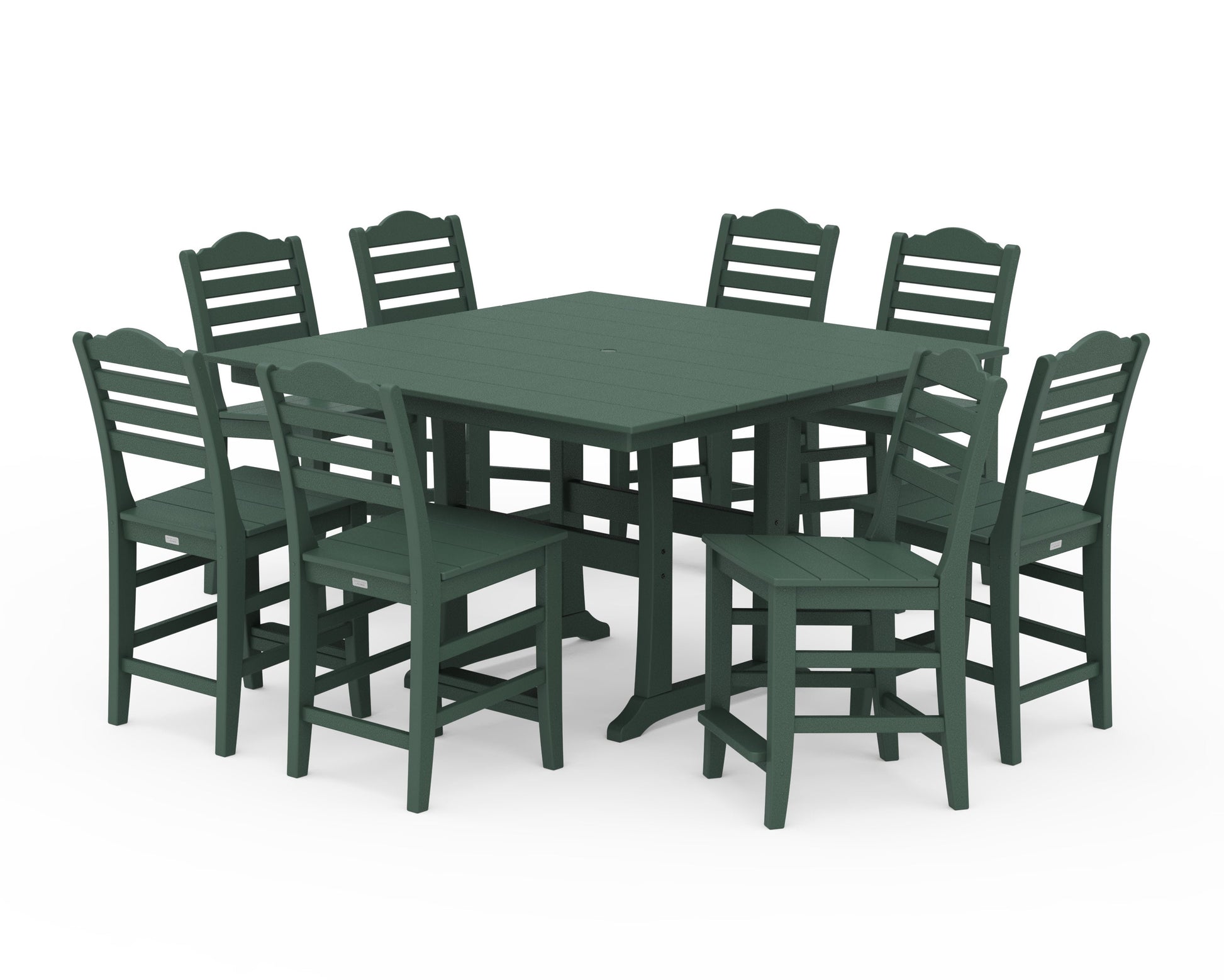 POLYWOOD Savannah Side Chair 9-Piece Square Farmhouse Counter Set with Trestle Legs — Green