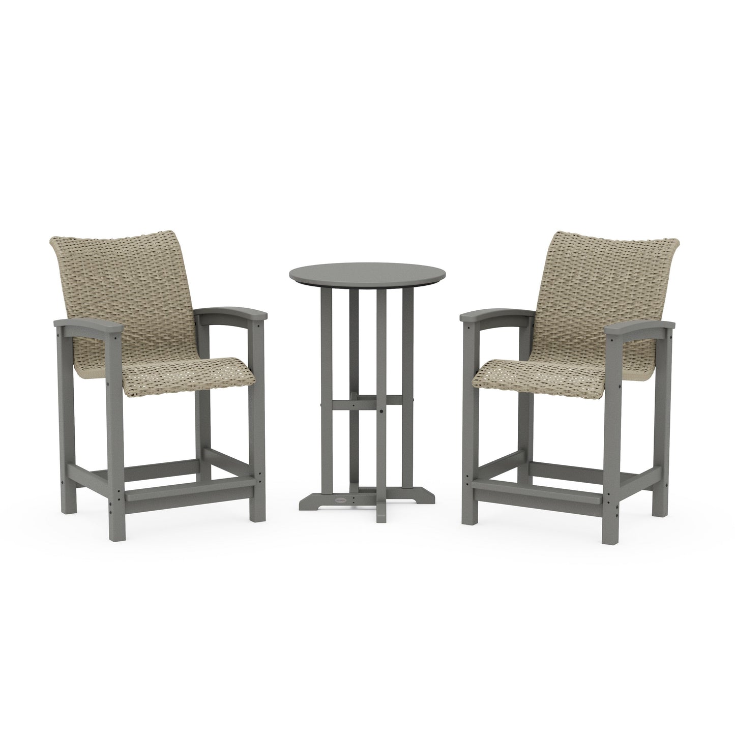 POLYWOOD Coastal Woven 3-Piece Farmhouse Counter Set — Slate Grey / Dune Grass