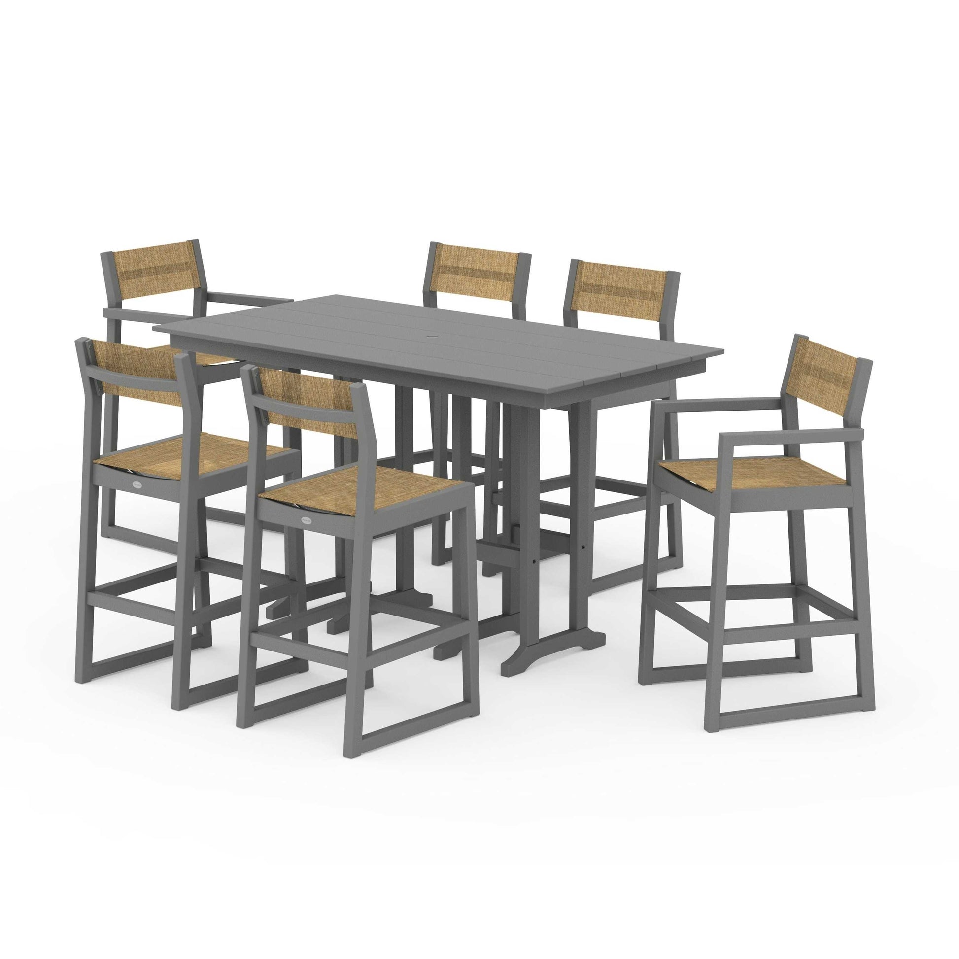 POLYWOOD EDGE Sling 7-Piece Farmhouse Bar Set — Slate Grey / Burlap Sling