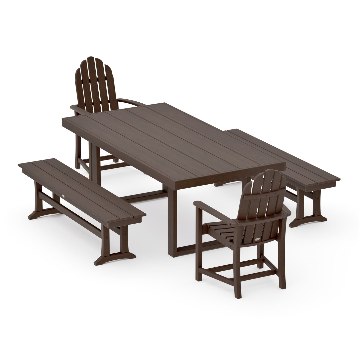 POLYWOOD Classic Adirondack 5-Piece Dining Set with Benches — Kona