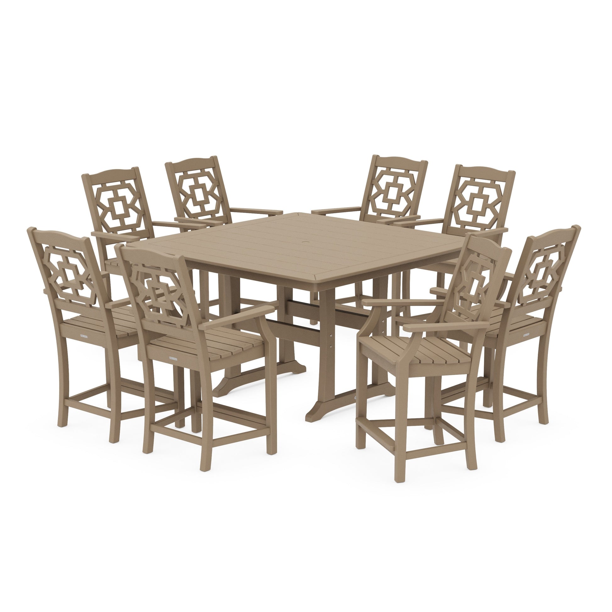 POLYWOOD Chinoiserie 9-Piece Square Counter Set with Trestle Legs — Vintage Sahara