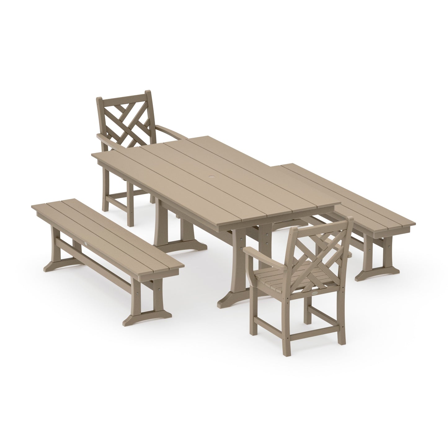 POLYWOOD Chippendale 5-Piece Farmhouse Dining Set With Trestle Legs — Vintage Sahara