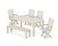 POLYWOOD Captain Folding Chair 6-Piece Parsons Dining Set with Bench — Sand