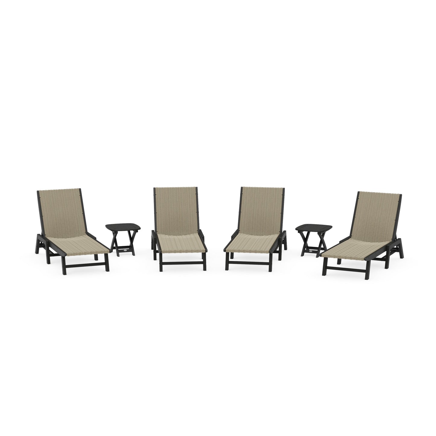 POLYWOOD 6- Piece Coastal Woven Chaise Chaise Lounge Set — Black / Dune Grass