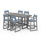 POLYWOOD EDGE Sling 7-Piece Bar Table Set — Slate Grey / Poolside Sling