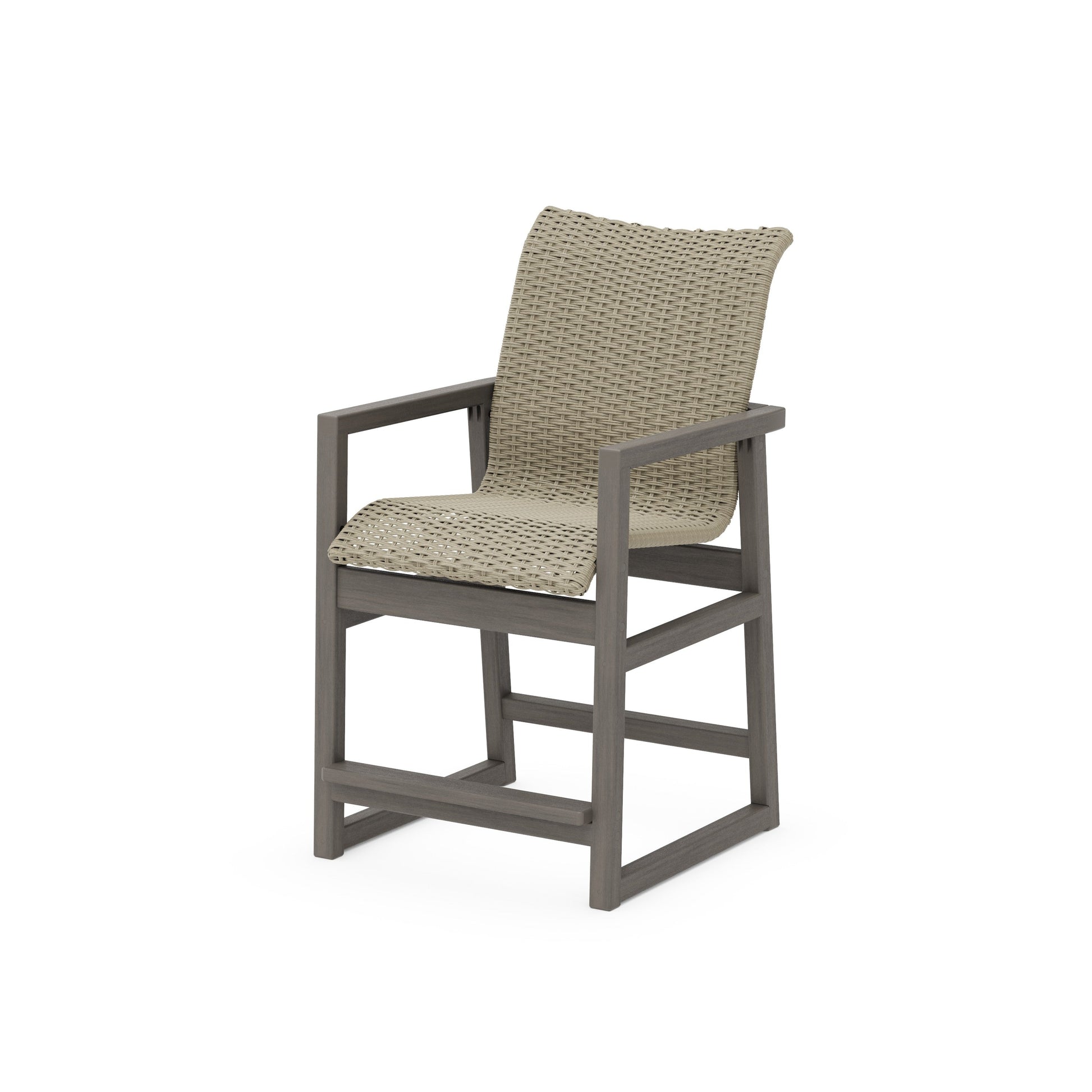 POLYWOOD EDGE Woven Counter Arm Chair — Driftwood / Dune Grass