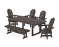 POLYWOOD Vineyard Curveback Adirondack Swivel Chair 6-Piece Dining Set with Bench — Vintage Coffee