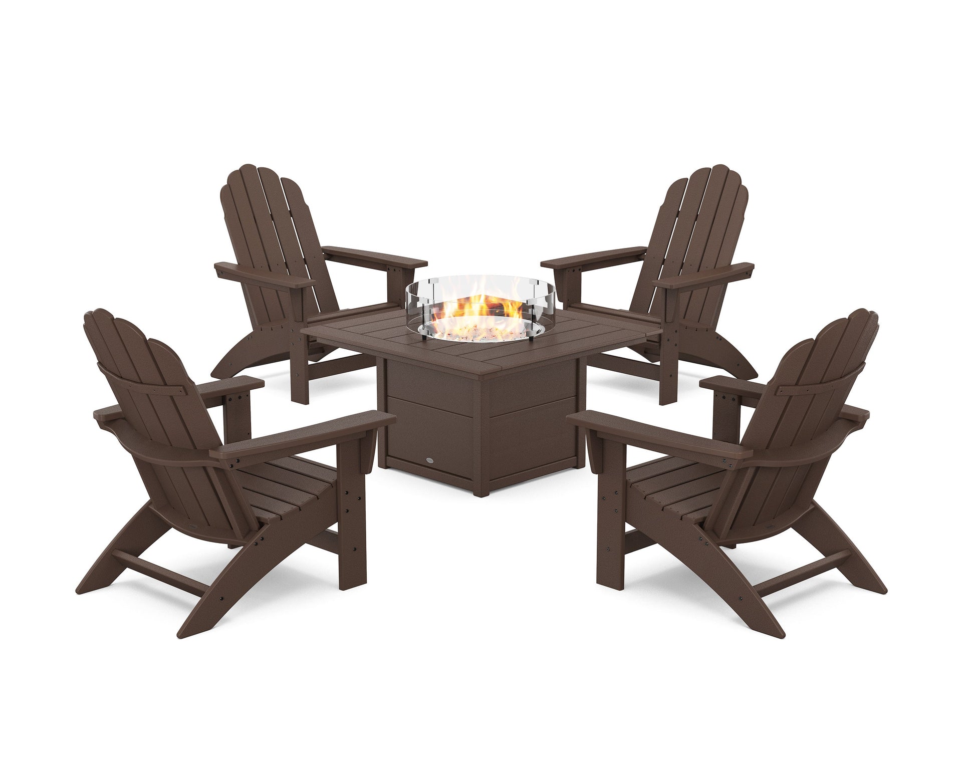 POLYWOOD 5-Piece Vineyard Grand Adirondack Conversation Set with Fire Pit Table — Mahogany