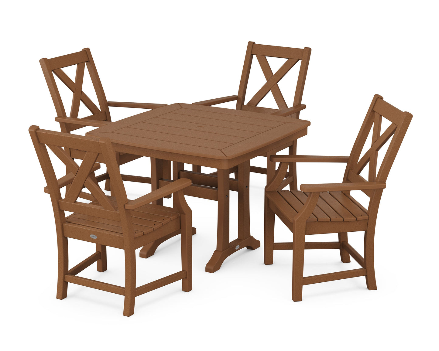 POLYWOOD Braxton 5-Piece Dining Set with Trestle Legs — Teak