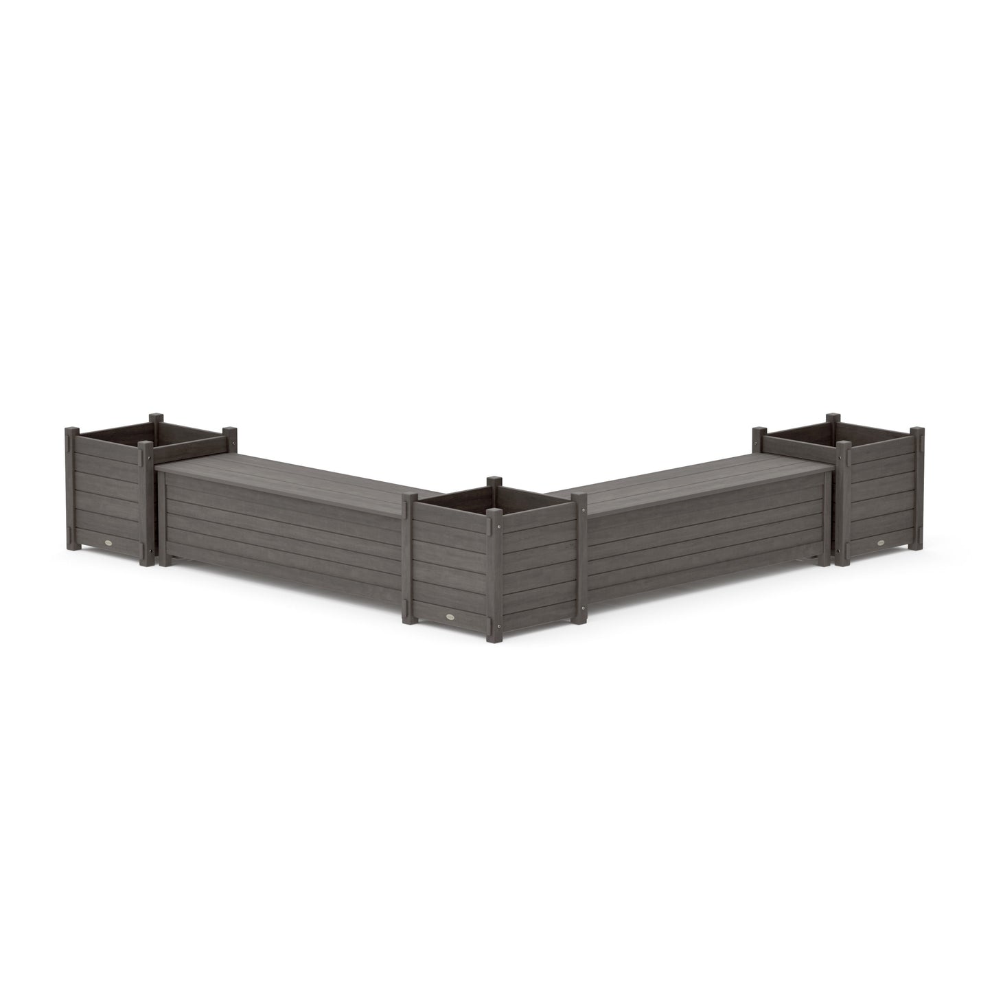 POLYWOOD 60" Nautical L- Shaped Planter Storage Bench Corner Set- Large — Driftwood