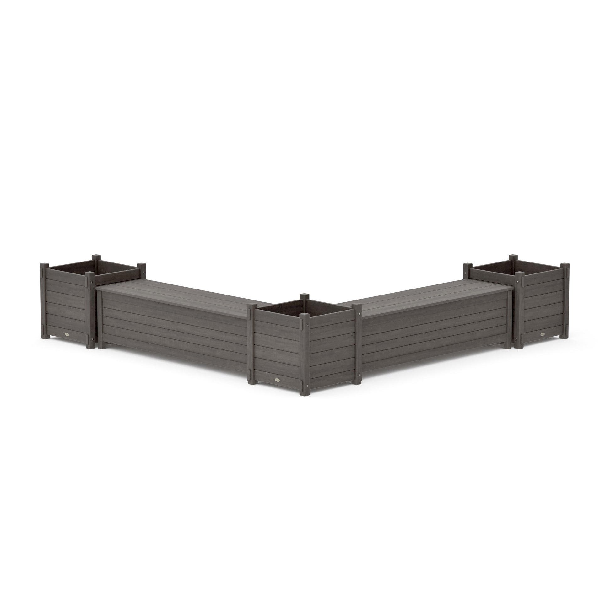 POLYWOOD 60" Nautical L- Shaped Planter Storage Bench Corner Set- Large — Driftwood