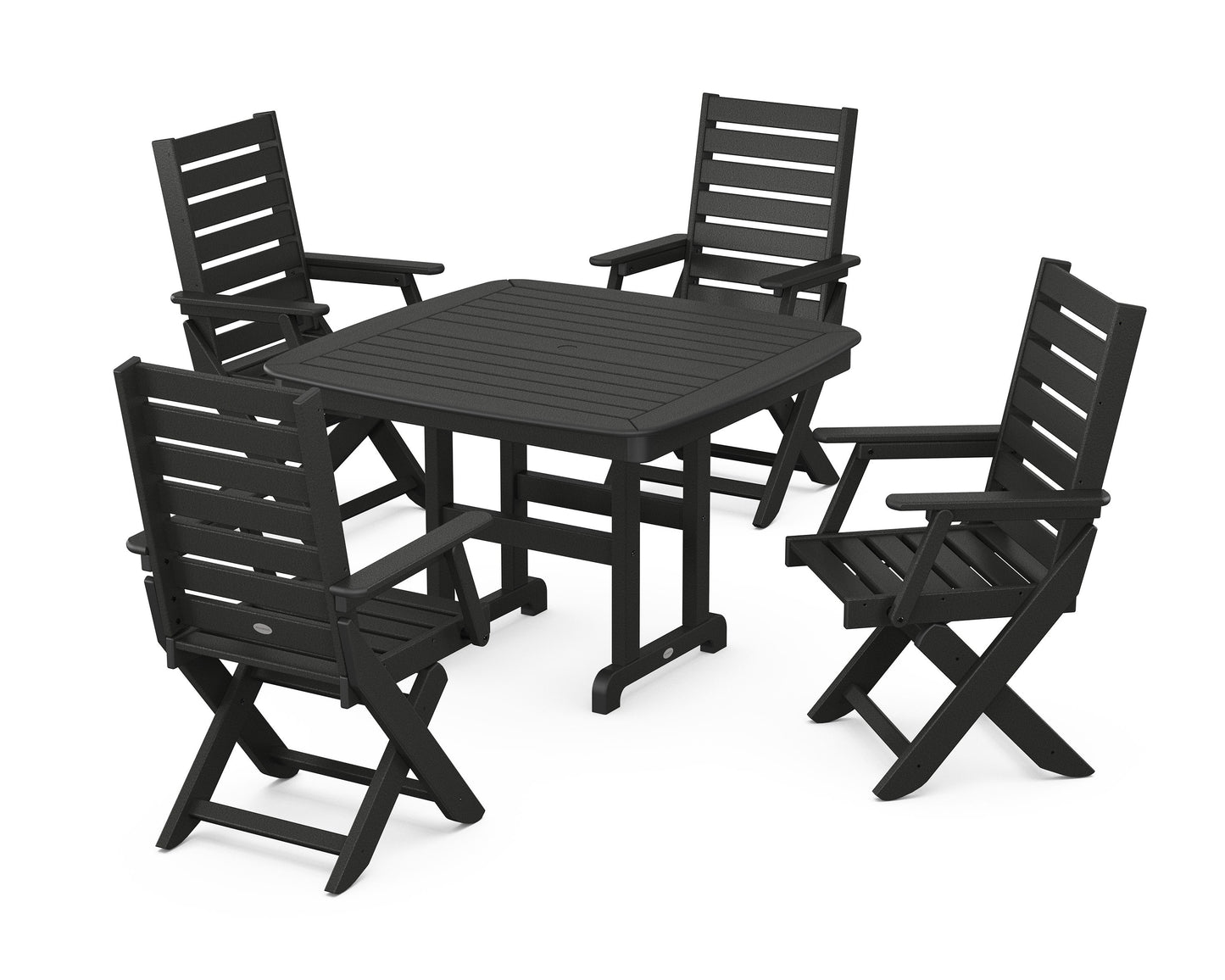 POLYWOOD Captain Folding Chair 5-Piece Dining Set with Trestle Legs — Black