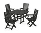 POLYWOOD Captain Folding Chair 5-Piece Dining Set with Trestle Legs — Black