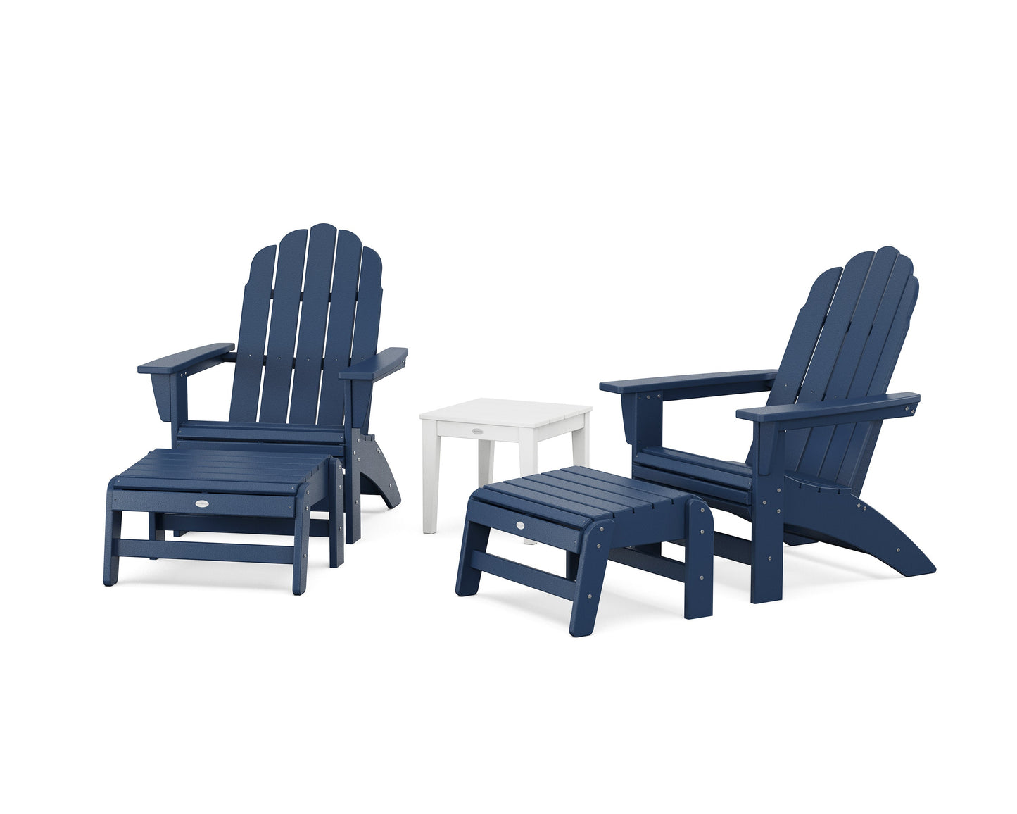 POLYWOOD 5-Piece Vineyard Grand Adirondack Set — Navy / White