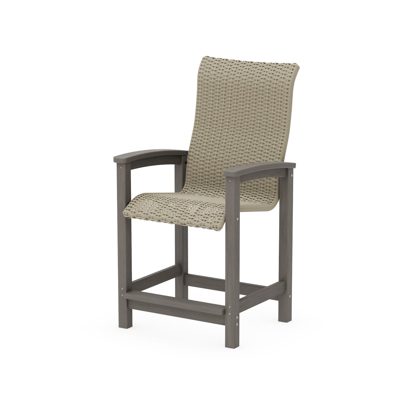 POLYWOOD Coastal Woven High-Back Counter Chair — Driftwood / Dune Grass