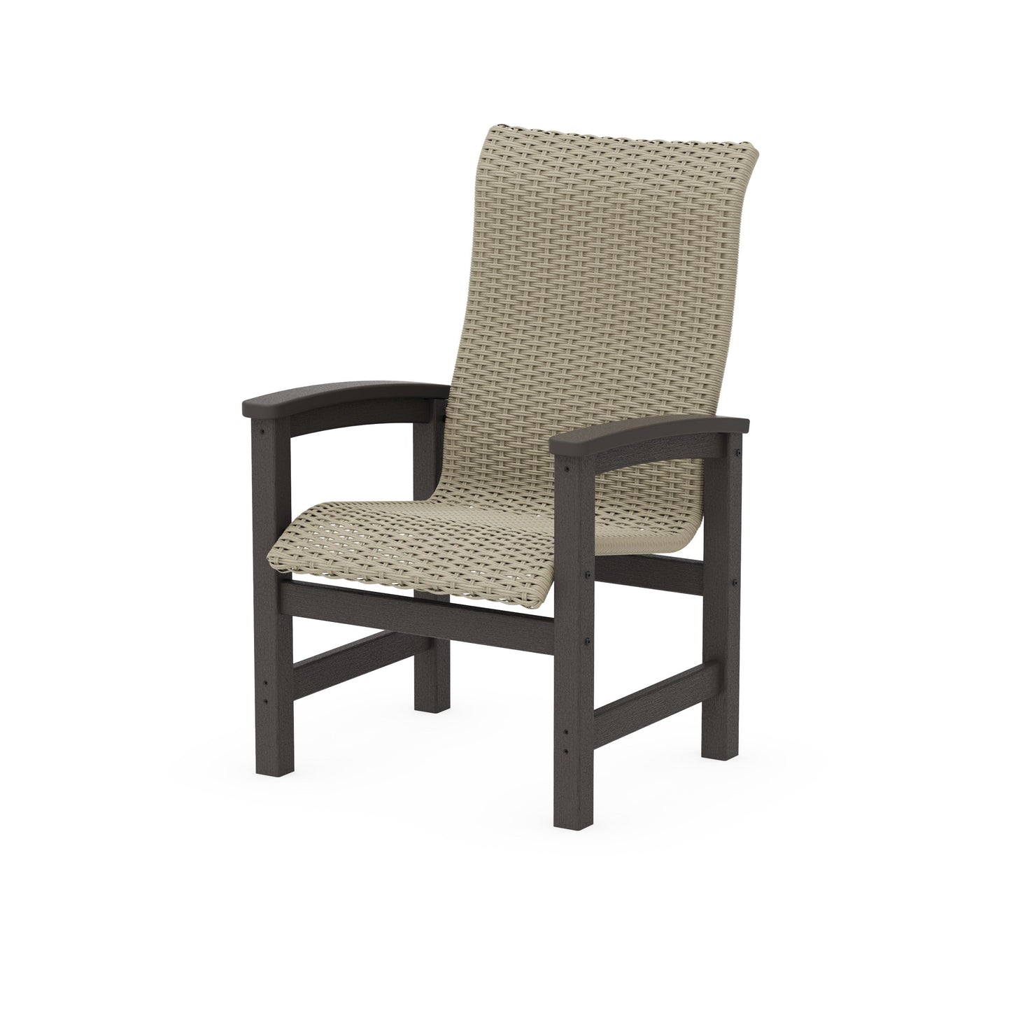 POLYWOOD Coastal Woven High-Back Dining Chair — Vintage Coffee / Dune Grass