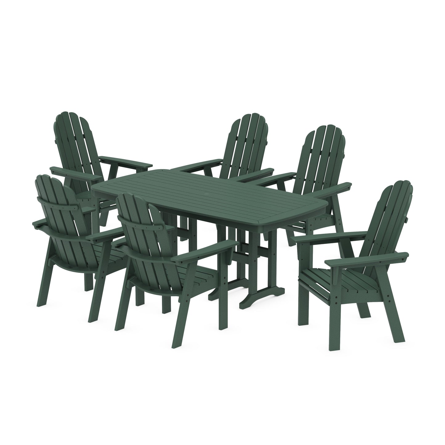 POLYWOOD Vineyard Curveback Adirondack Chair 7-Piece Dining Set — Green