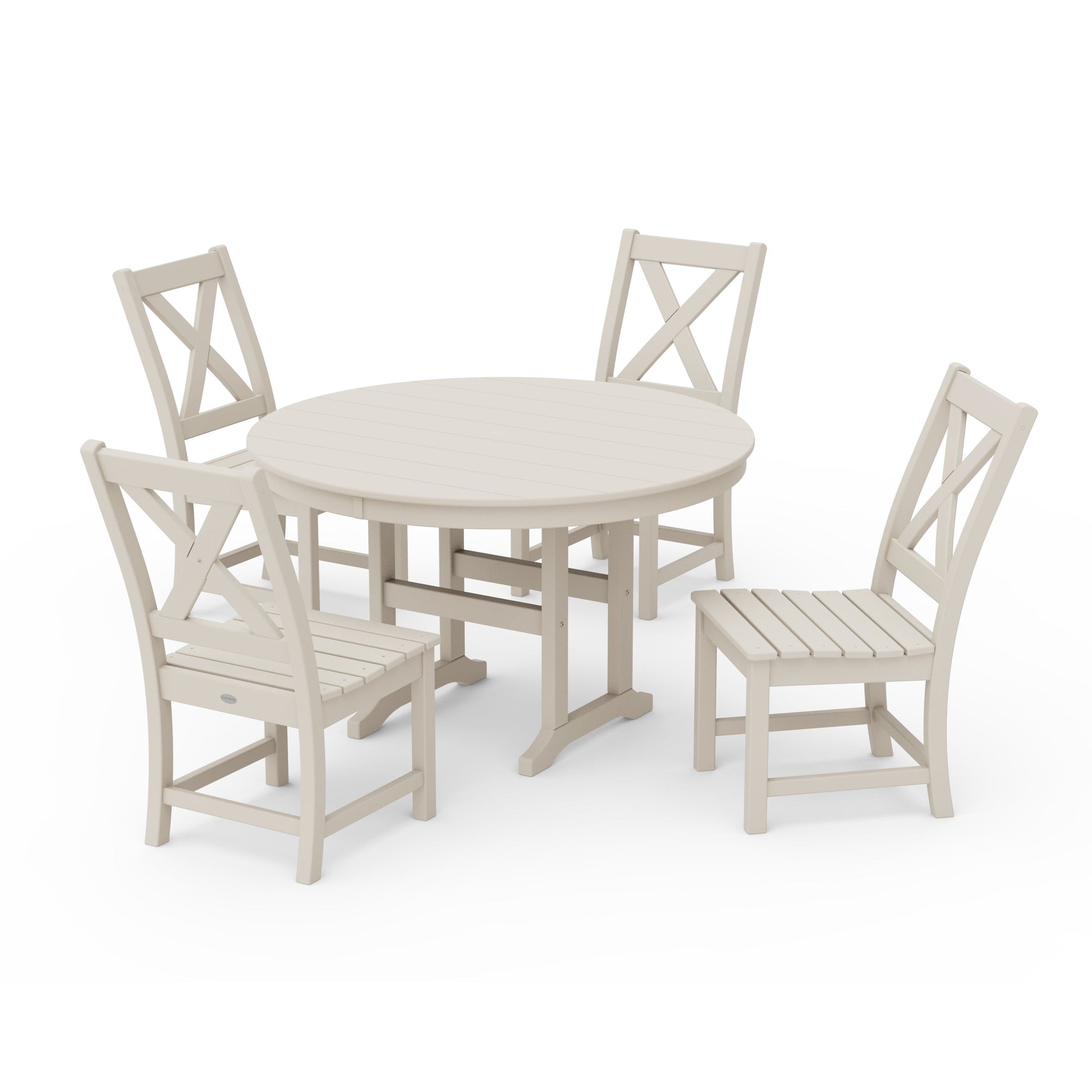 POLYWOOD Braxton Side Chair 5-Piece Round Dining Set — Sand