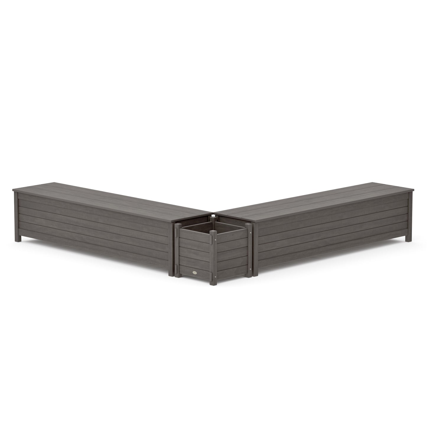 POLYWOOD 72" Nautical L- Shaped Planter Storage Bench Set — Driftwood