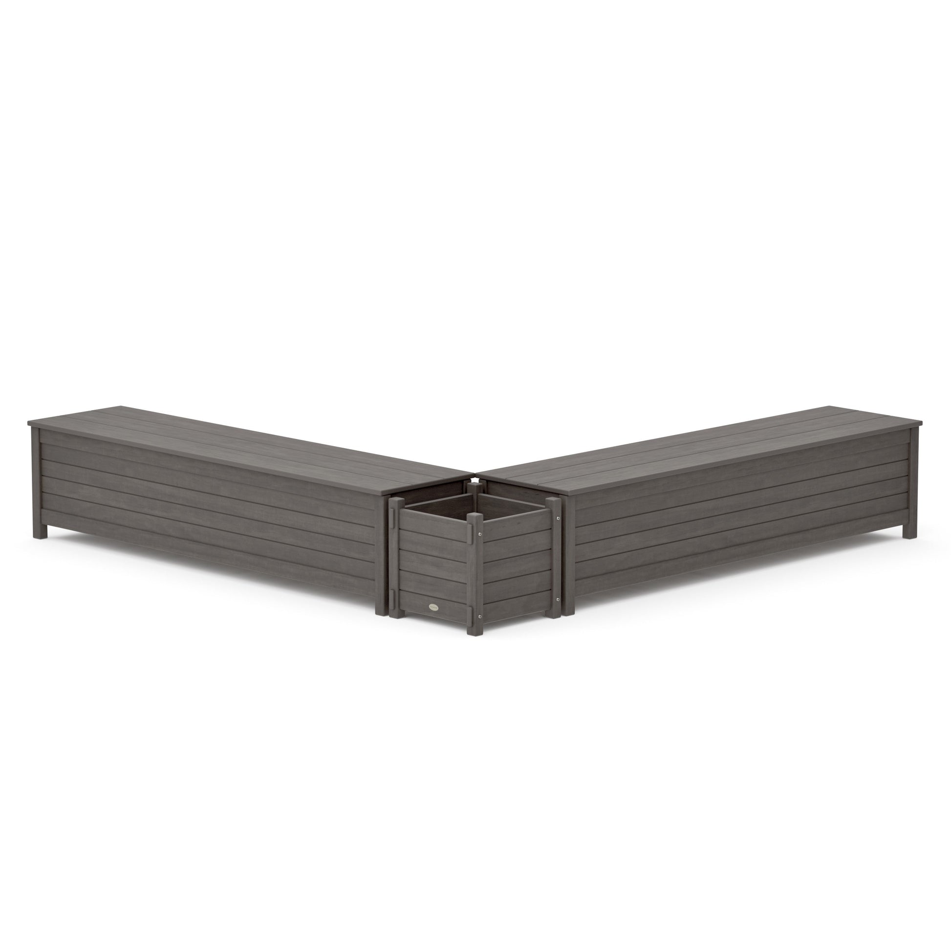 POLYWOOD 72" Nautical L- Shaped Planter Storage Bench Set — Driftwood