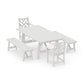POLYWOOD Chippendale 5-Piece Rustic Farmhouse Dining Set With Benches — Vintage White