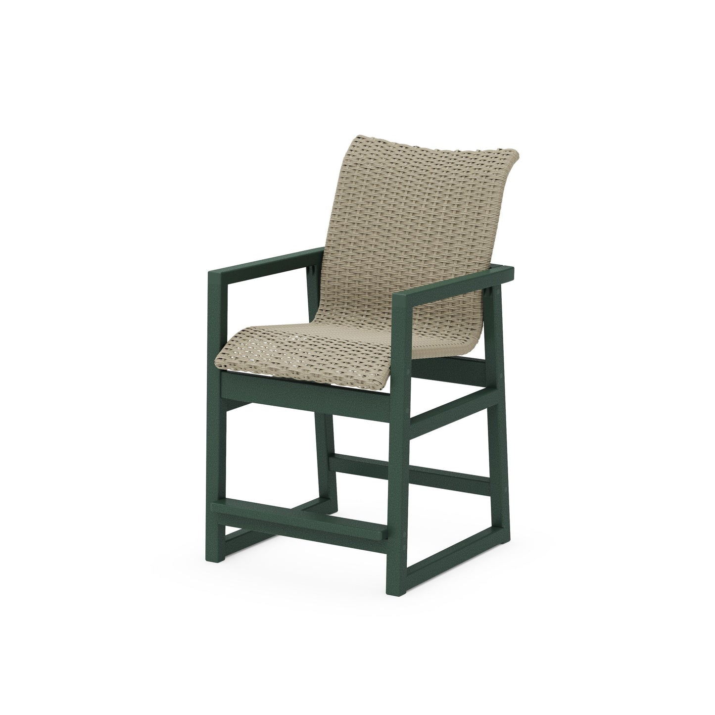 POLYWOOD EDGE Woven Counter Arm Chair — Green / Dune Grass