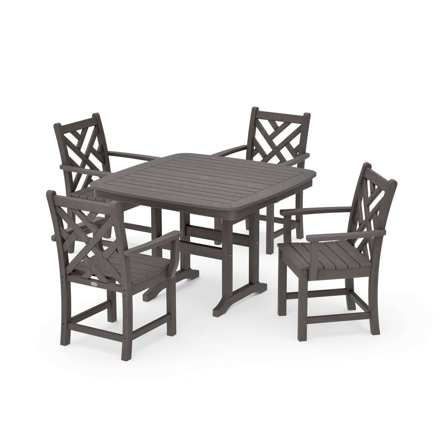 POLYWOOD Chippendale 5-Piece Dining Set with Trestle Legs — Driftwood