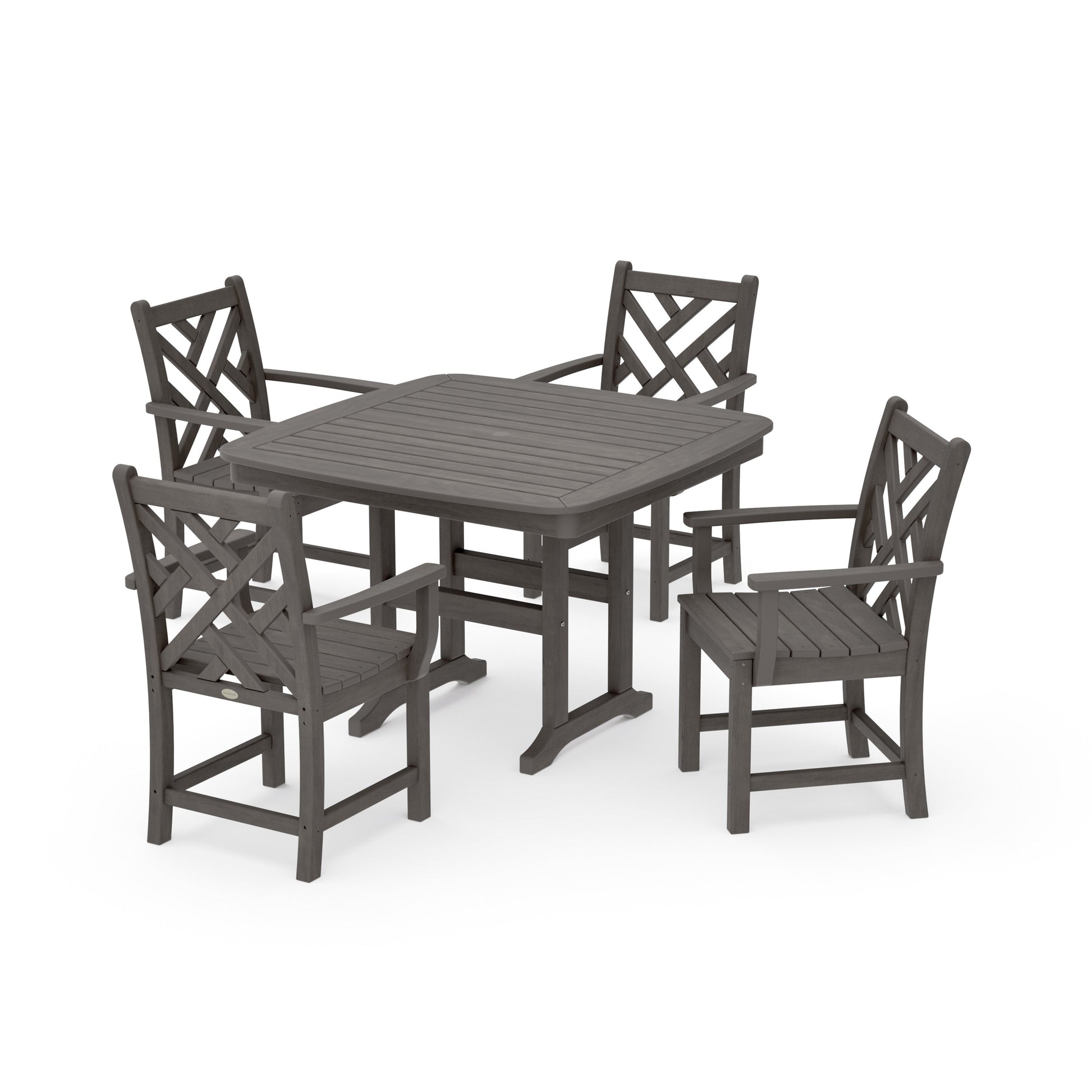 POLYWOOD Chippendale 5-Piece Dining Set with Trestle Legs — Driftwood