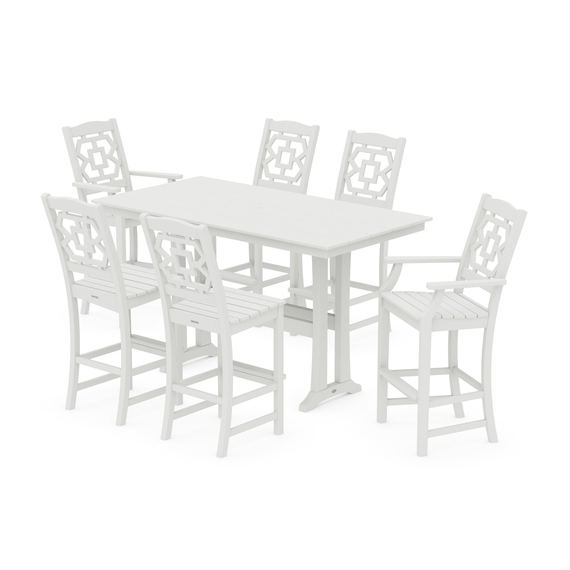 POLYWOOD Chinoiserie 7-Piece Farmhouse Bar Set with Trestle Legs — Vintage White