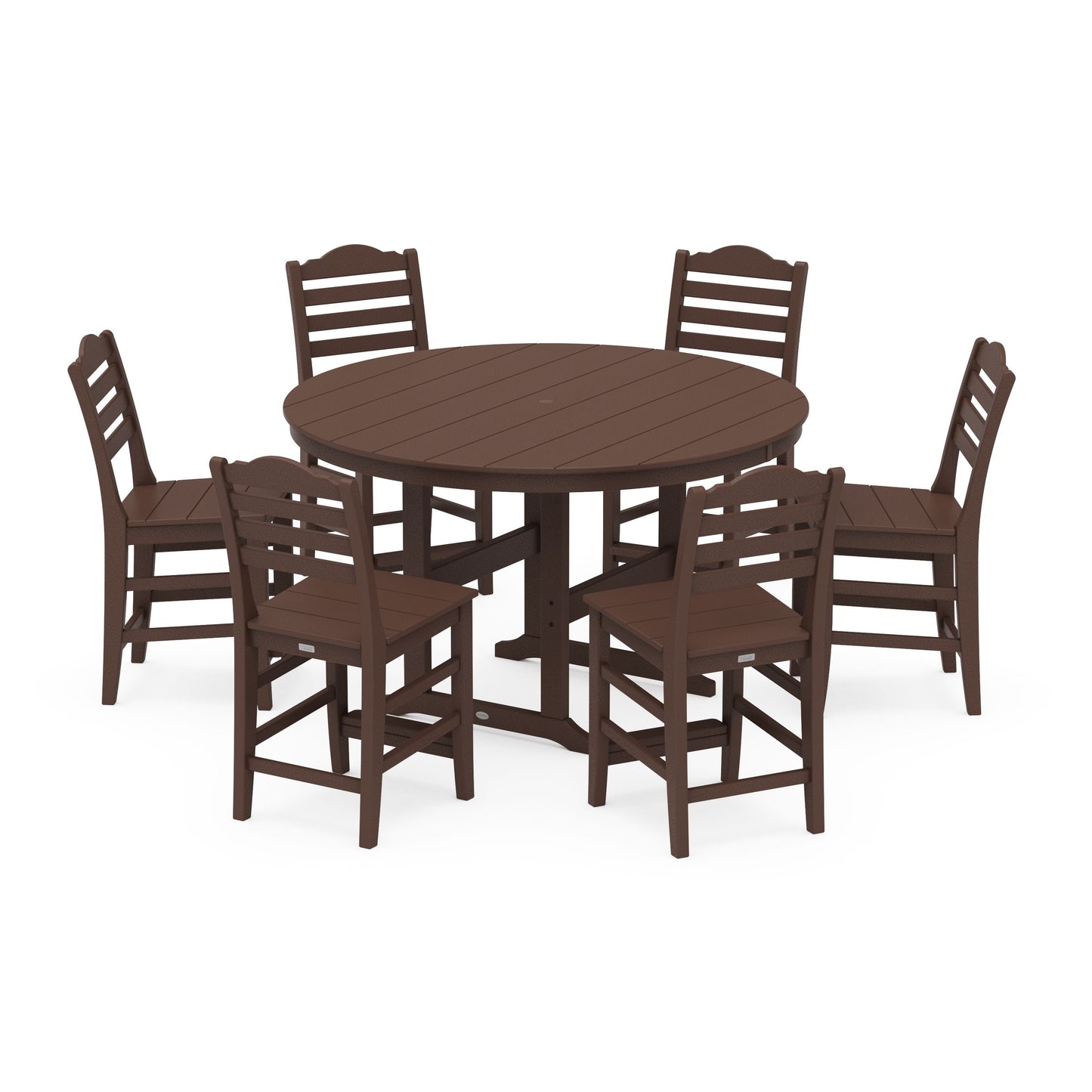 POLYWOOD Savannah 7-Piece Farmhouse Side Chair Round Counter Set — Mahogany