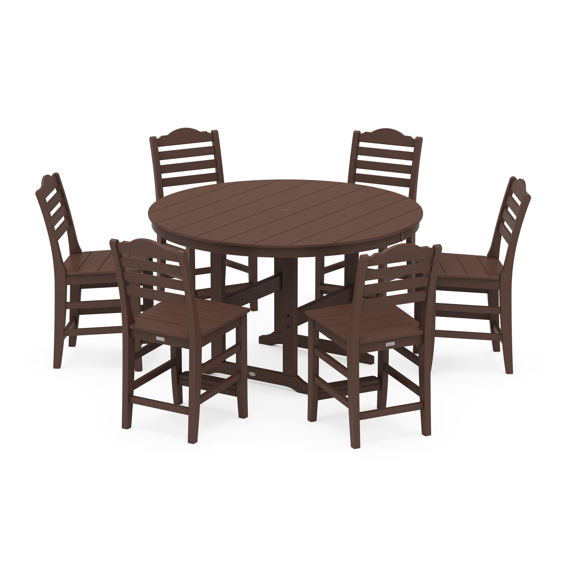 POLYWOOD Savannah 7-Piece Farmhouse Side Chair Round Counter Set — Mahogany