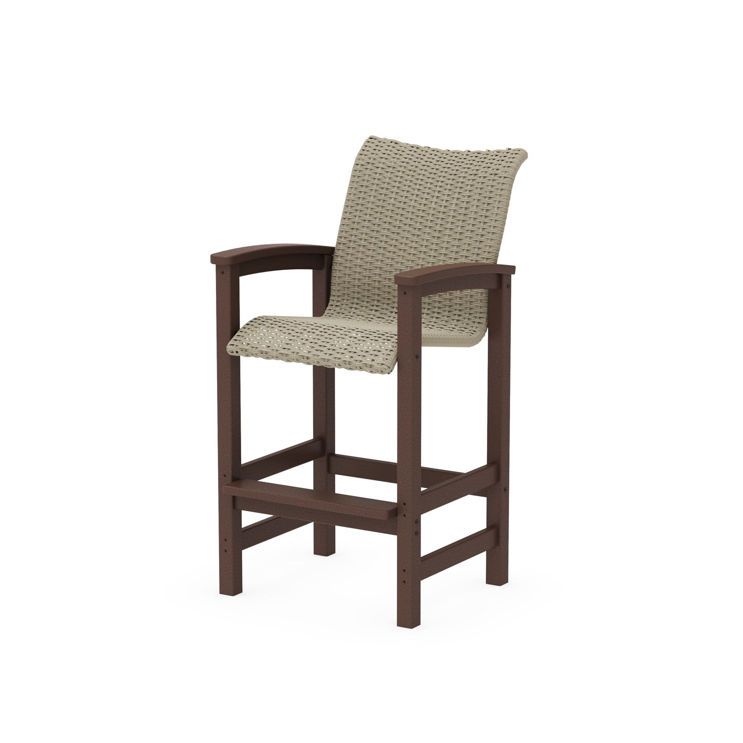 POLYWOOD Coastal Woven Bar Chair — Mahogany / Dune Grass