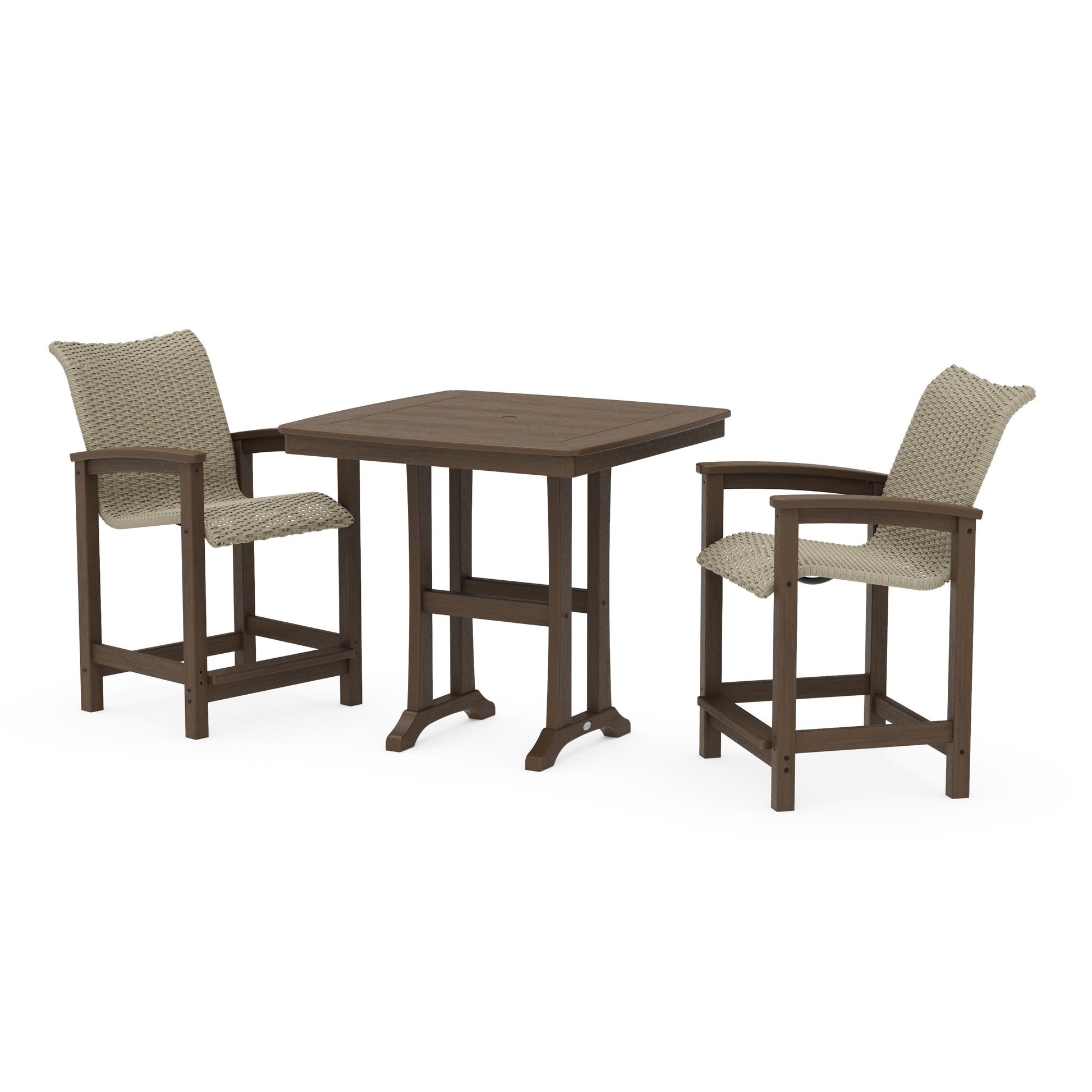 POLYWOOD Coastal Woven 3-Piece Counter Set with Trestle Legs — Kona / Dune Grass
