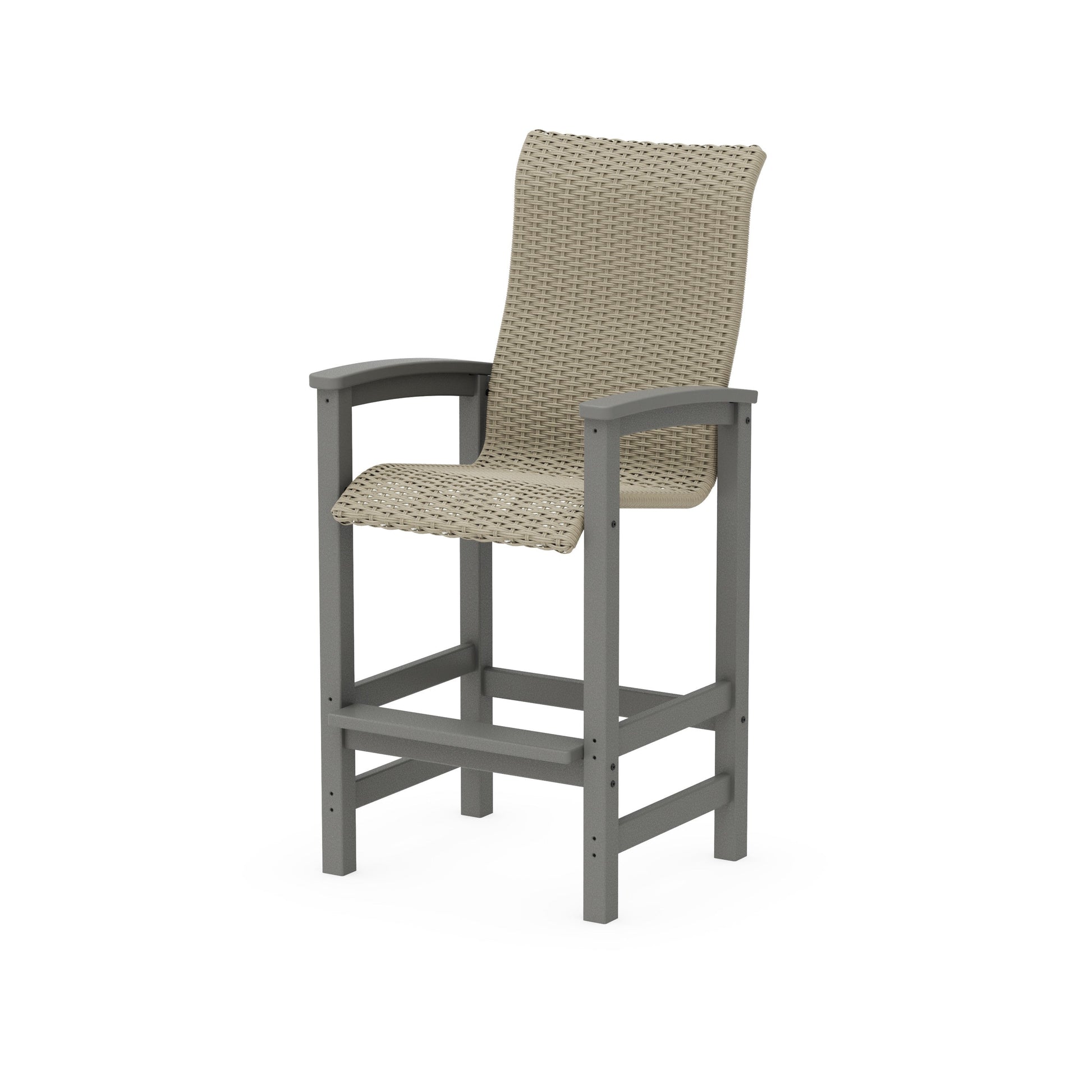 POLYWOOD Coastal Woven High-Back Bar Chair — Slate Grey / Dune Grass