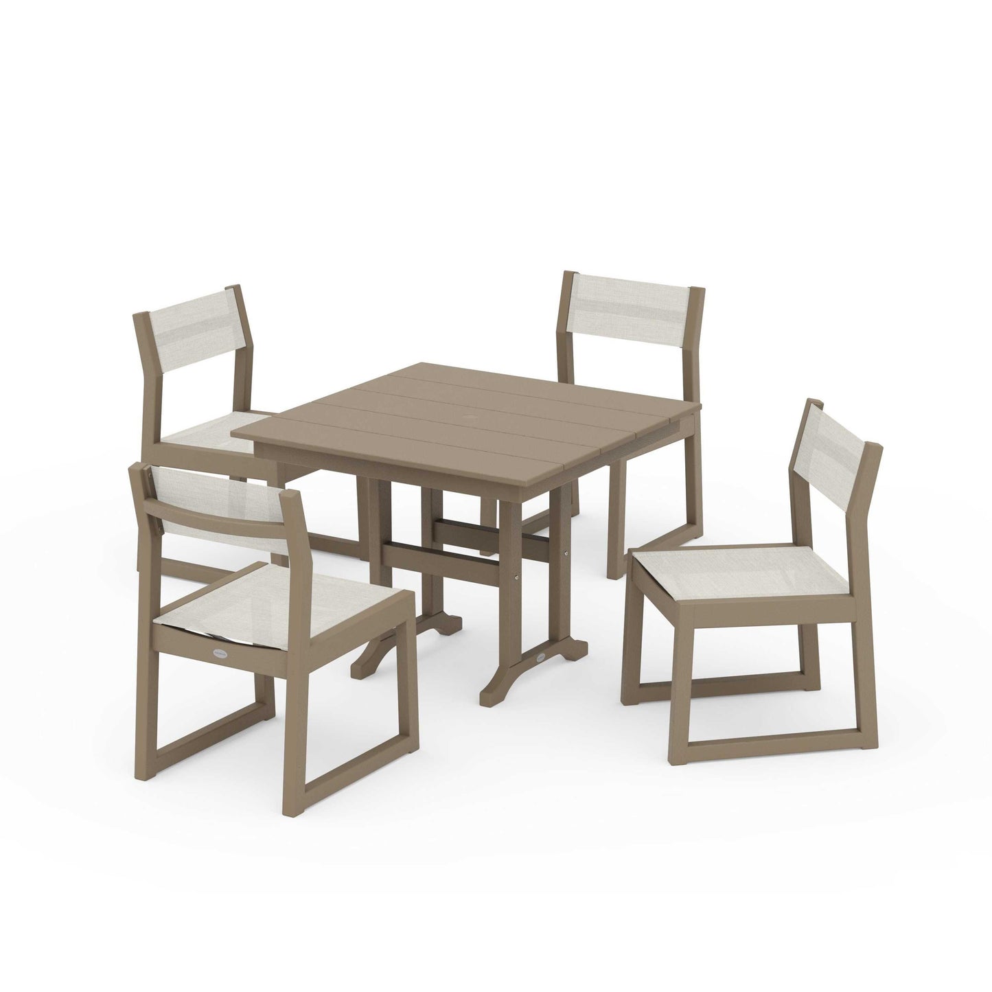 POLYWOOD EDGE Sling Side Chair 5-Piece Farmhouse Dining Set — Vintage Sahara / Parchment Sling