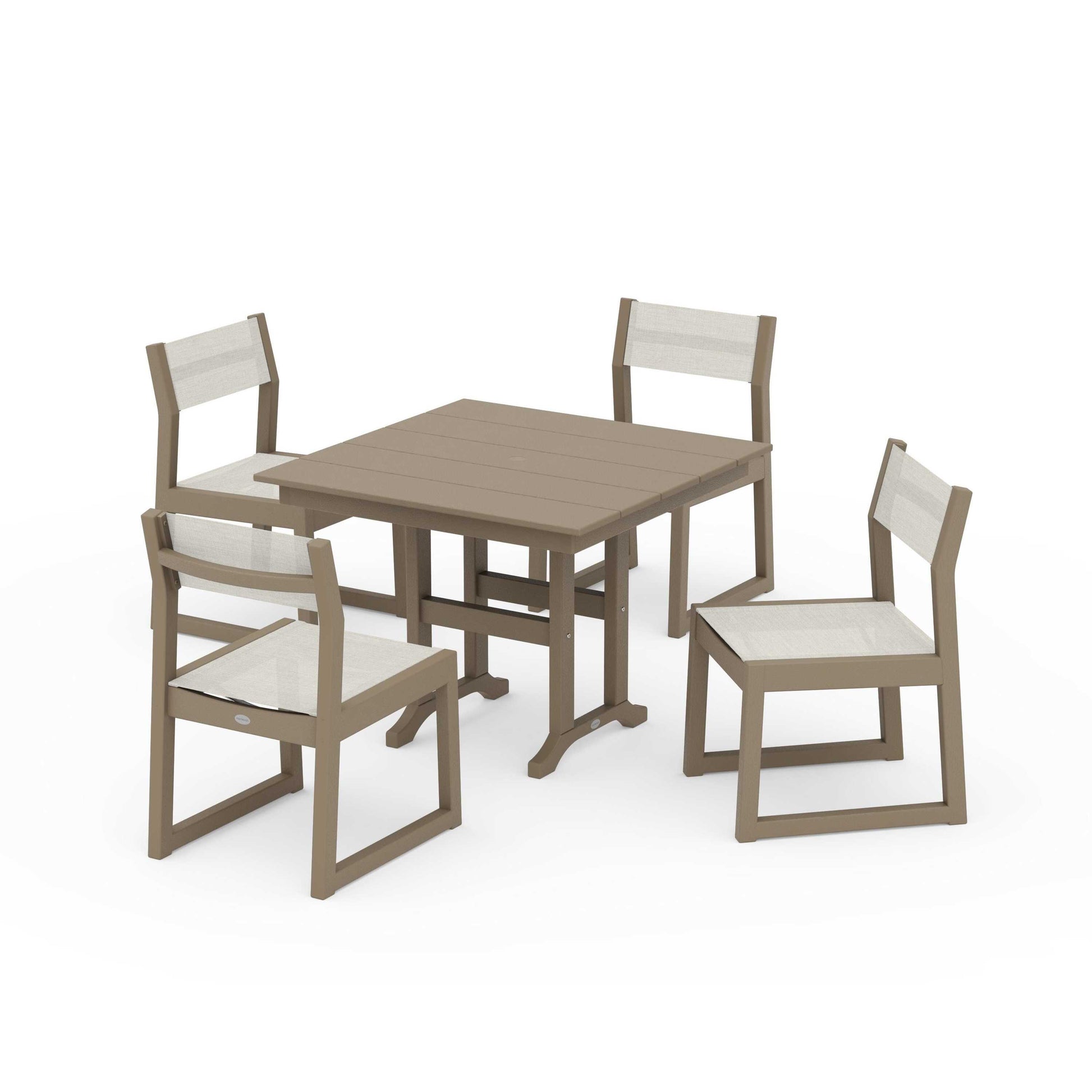 POLYWOOD EDGE Sling Side Chair 5-Piece Farmhouse Dining Set — Vintage Sahara / Parchment Sling