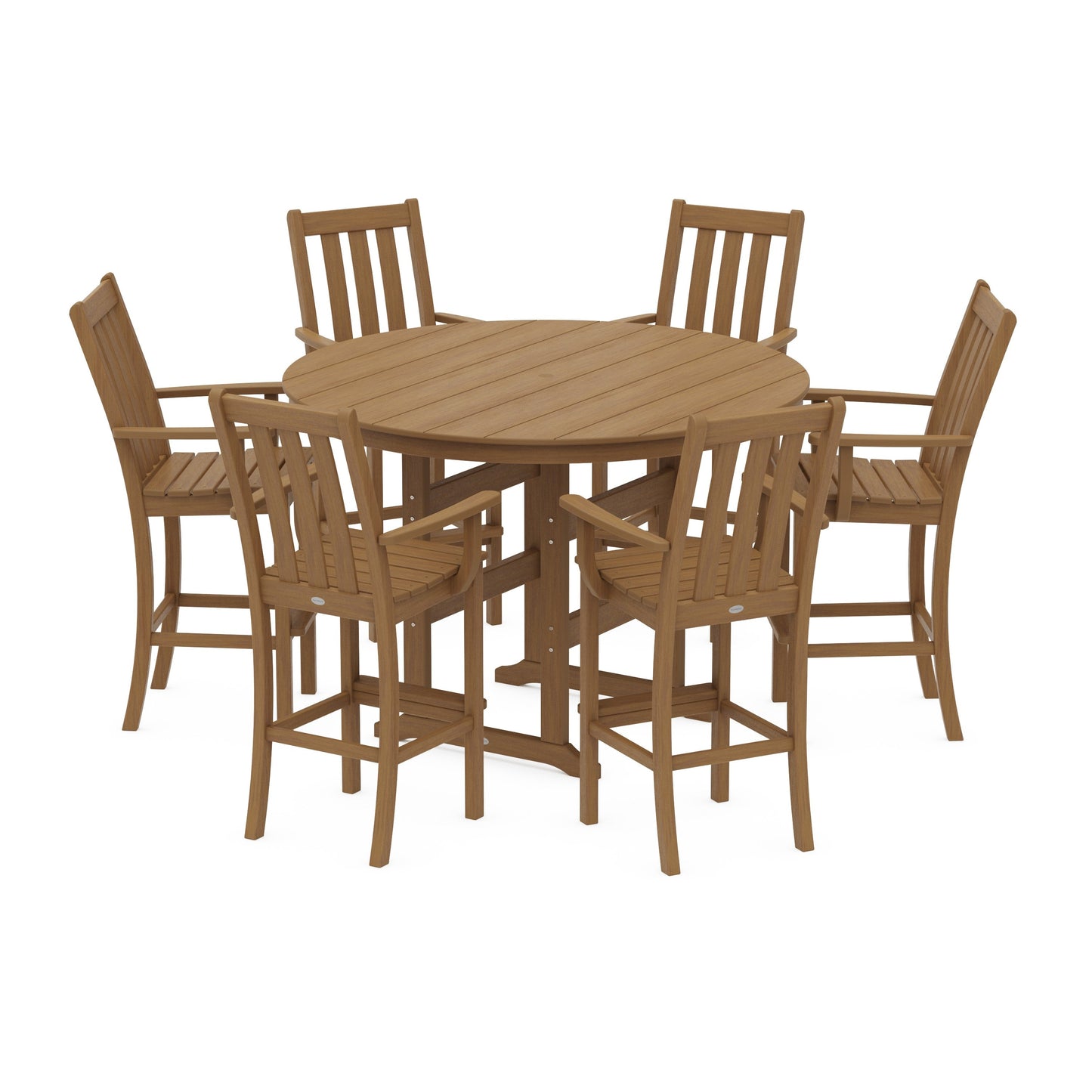 POLYWOOD Vineyard 7-Piece Arm Chair Round Farmhouse Bar Set — Natural