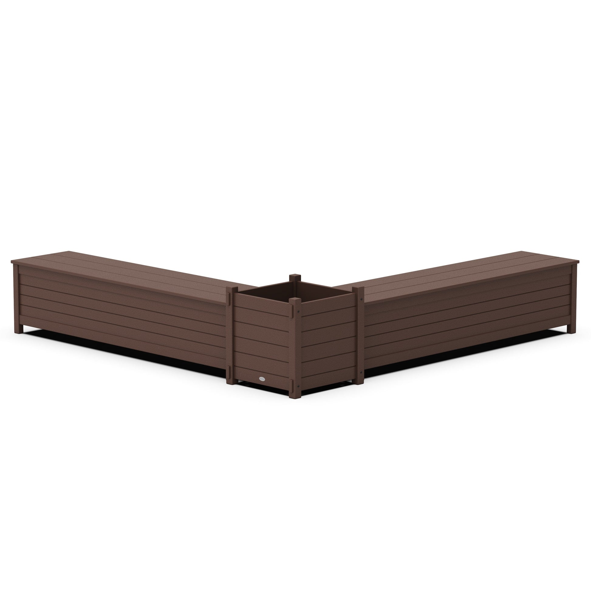 POLYWOOD 72" Nautical L- Shaped Planter Storage Bench Set- Large — Mahogany