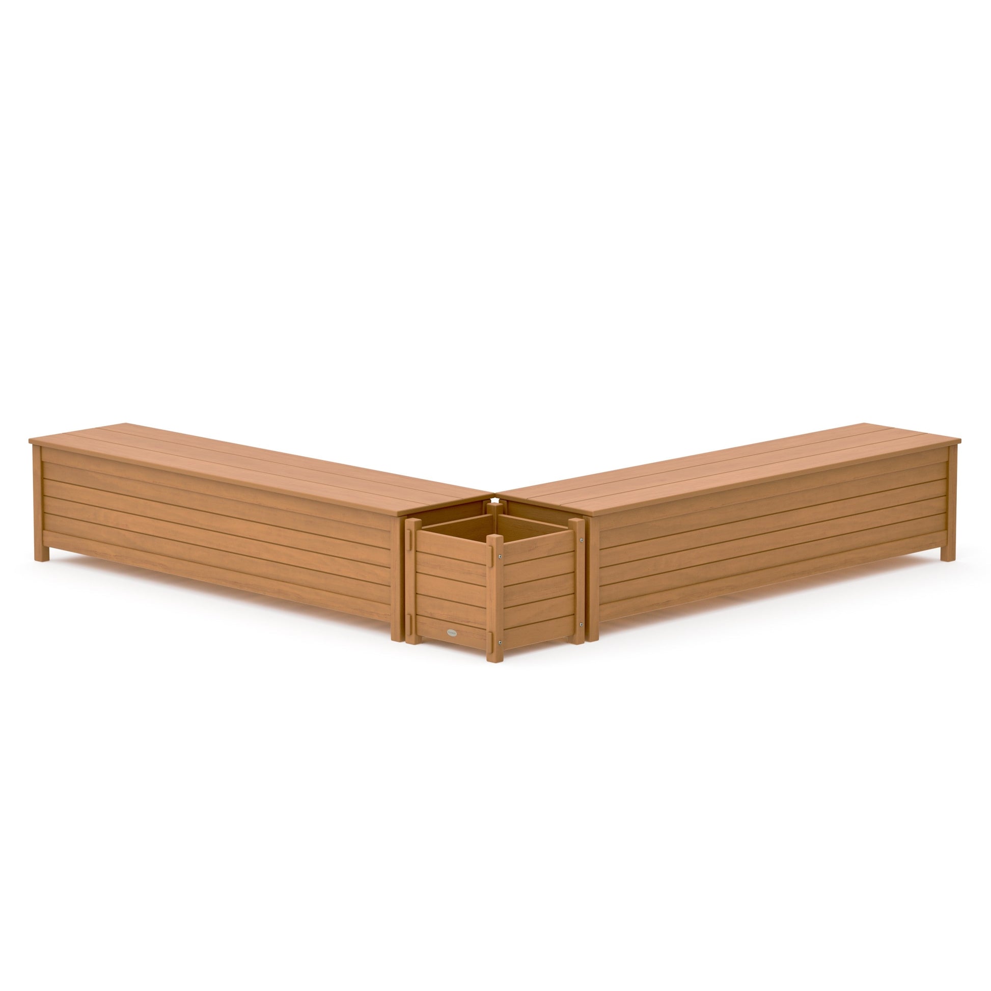 POLYWOOD 72" Nautical L- Shaped Planter Storage Bench Set — Natural