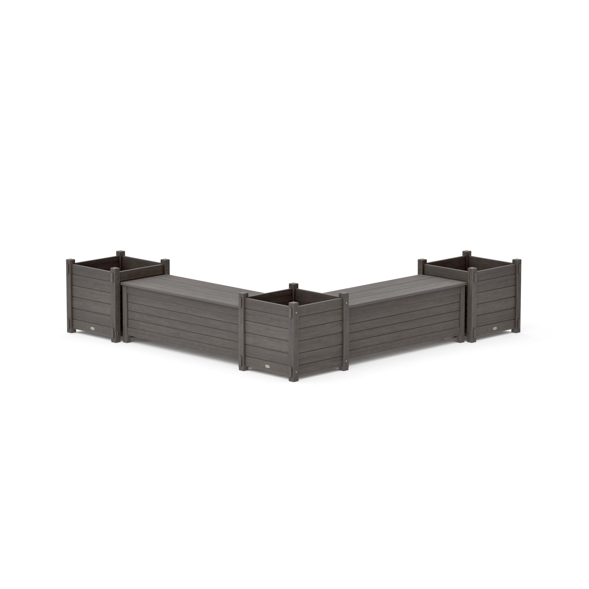 POLYWOOD 48" Nautical L- Shaped Planter Storage Bench Corner Set- Large — Driftwood