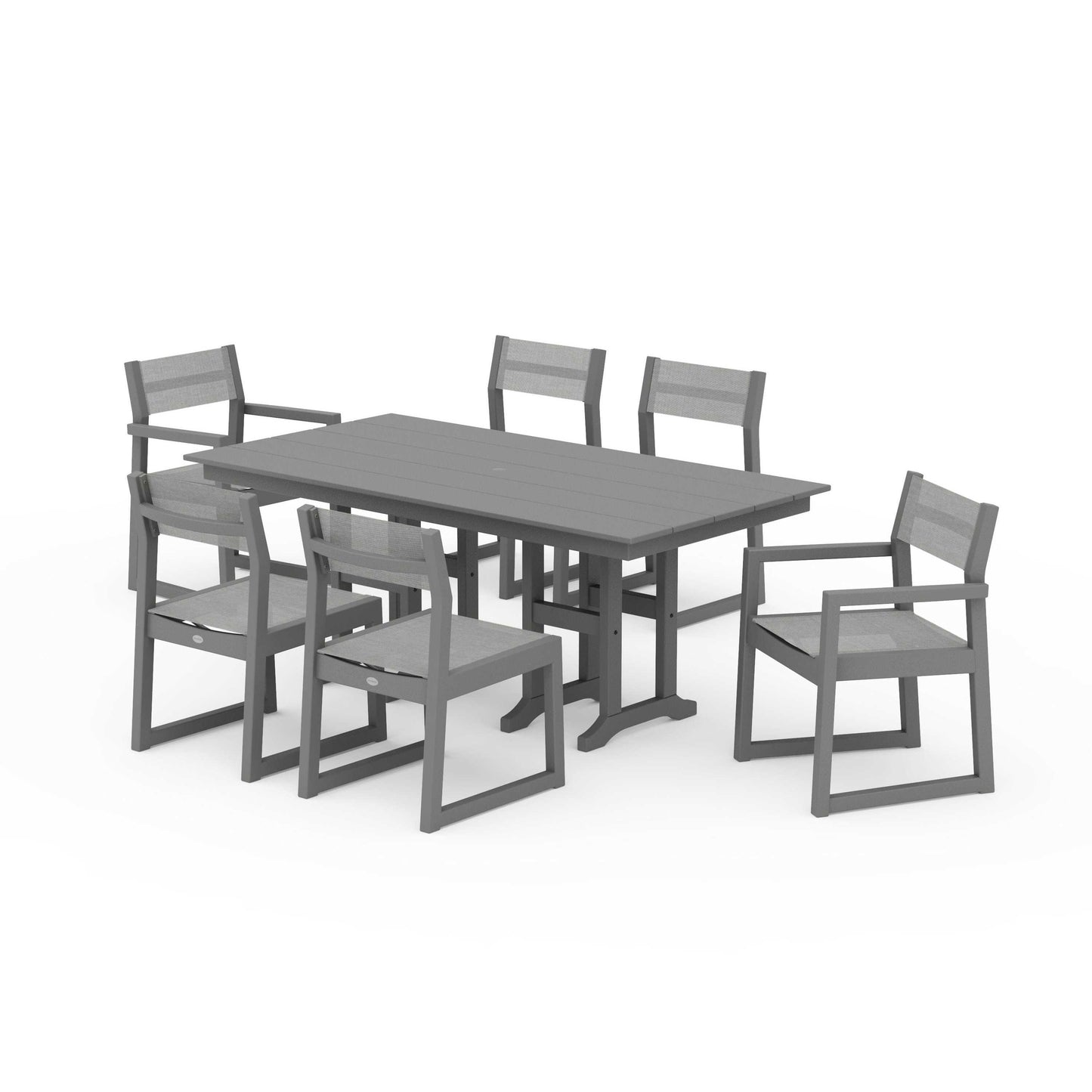 POLYWOOD EDGE Sling 7-Piece Farmhouse Dining Set — Slate Grey / Metallic Sling