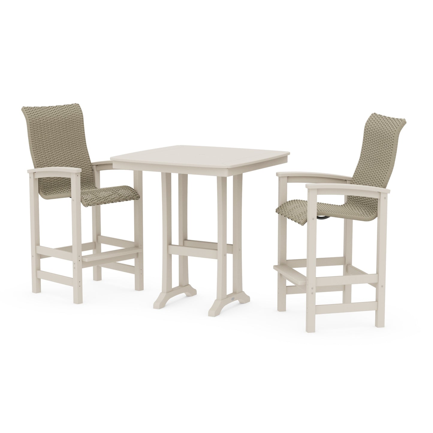 POLYWOOD Coastal Woven High-Back 3-Piece Bar Set — Sand / Dune Grass