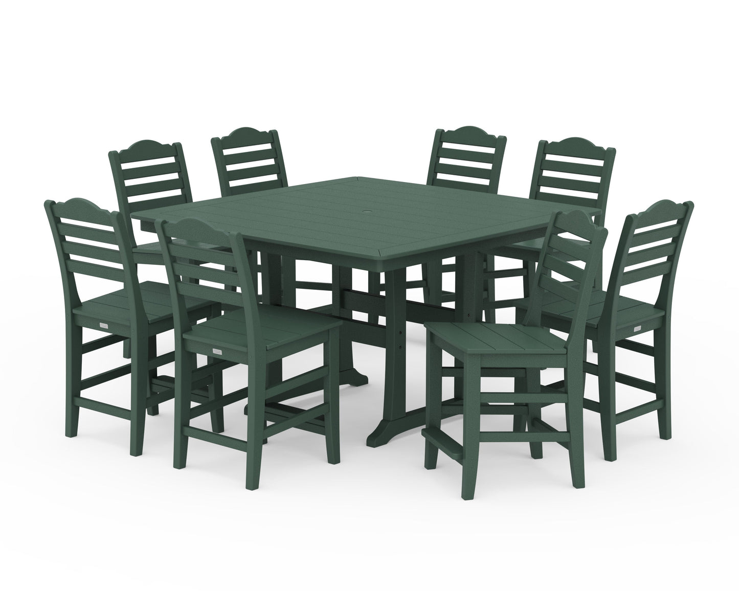 POLYWOOD Savannah Side Chair 9-Piece Square Counter Set with Trestle Legs — Green
