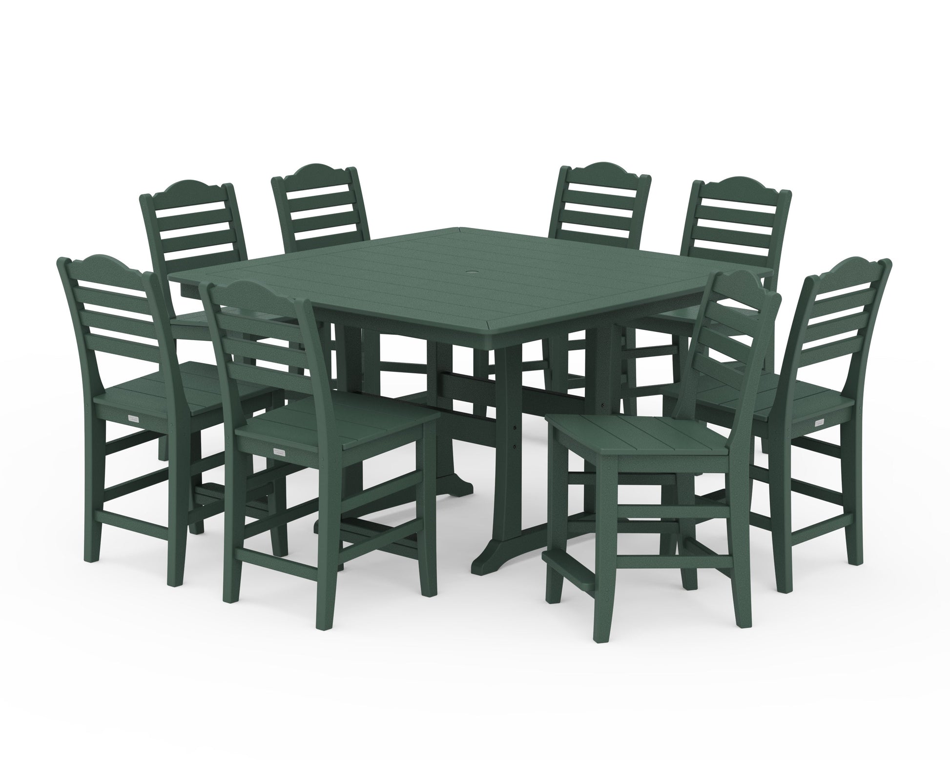 POLYWOOD Savannah Side Chair 9-Piece Square Counter Set with Trestle Legs — Green