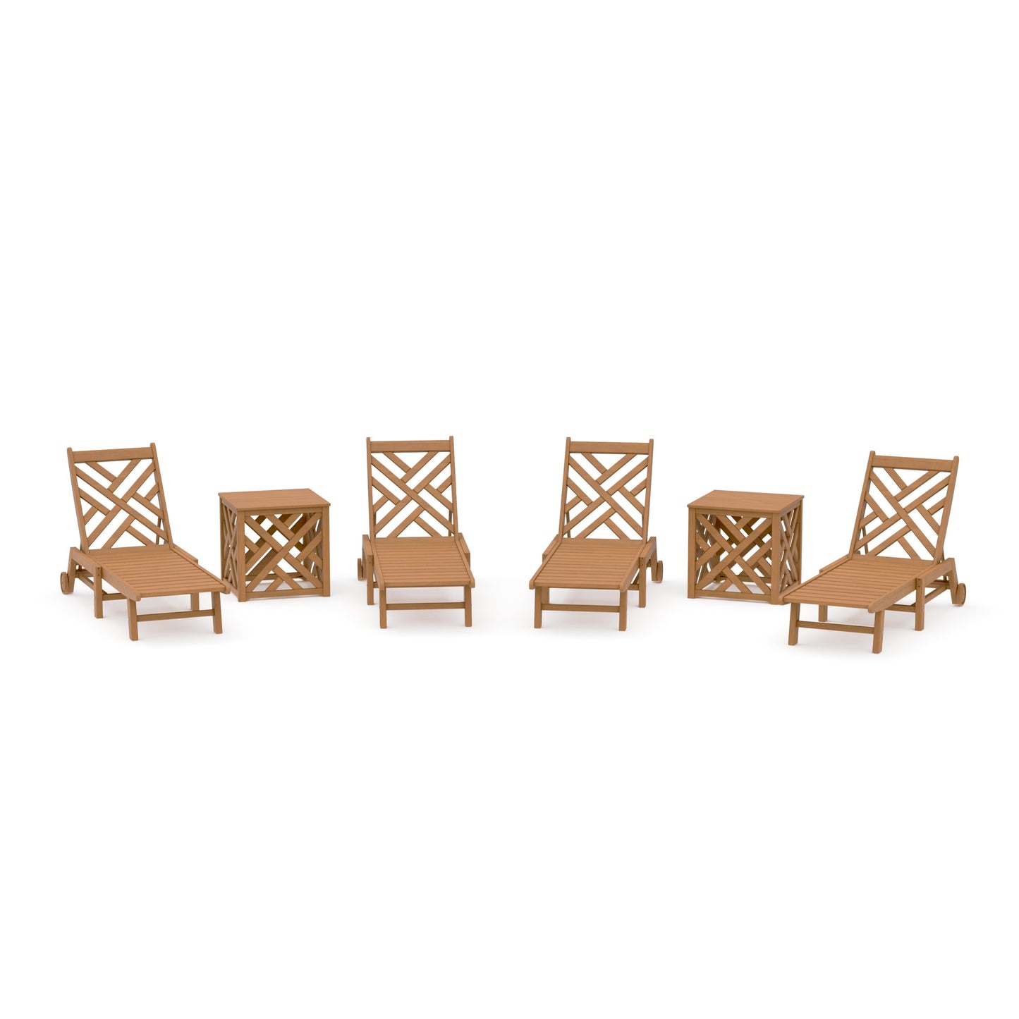 POLYWOOD Chippendale 6-Piece Chaise Set with Wheels and Umbrella Stand Accent Table — Natural