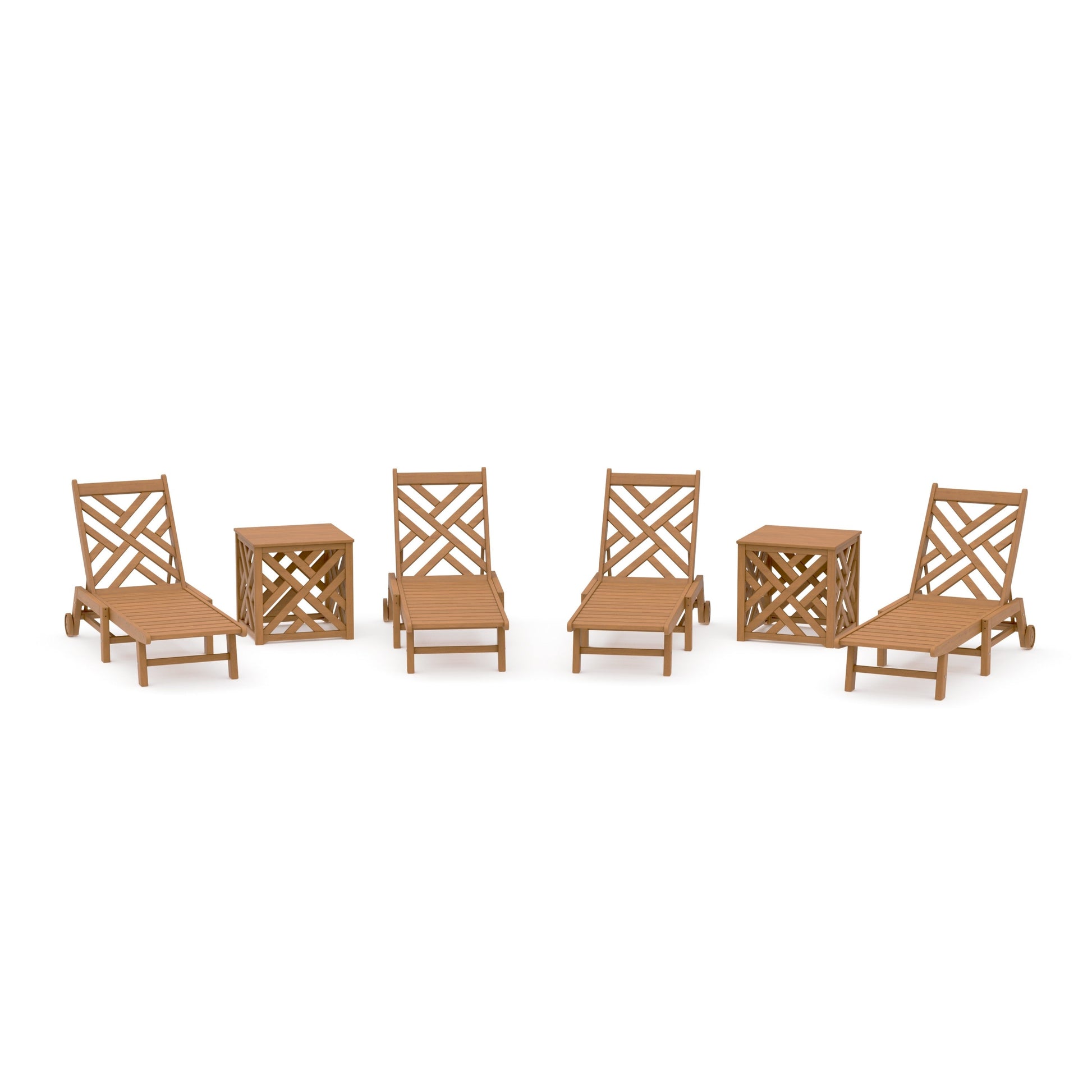 POLYWOOD Chippendale 6-Piece Chaise Set with Wheels and Umbrella Stand Accent Table — Natural
