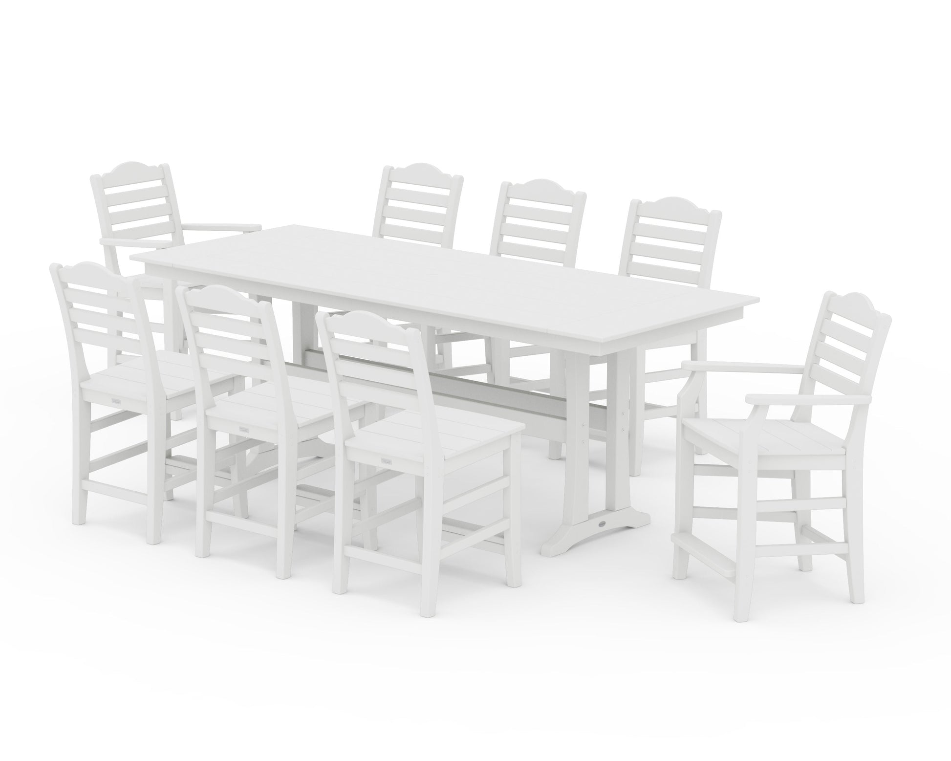 POLYWOOD Savannah 9-Piece Farmhouse Counter Set with Trestle Legs — White