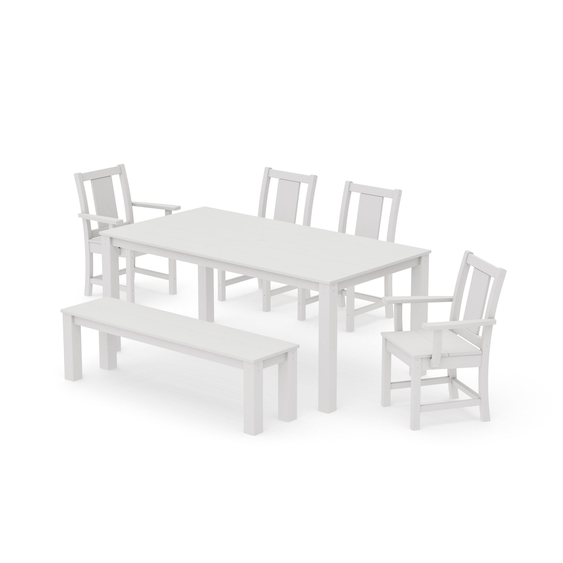 POLYWOOD Prairie 6-Piece Parsons Dining Set with Bench — Vintage White